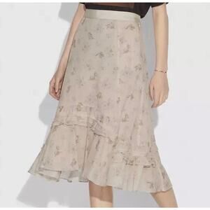 Coach x Disney Bambi Thumper "Flower" Tiered Silk Maxi Skirt